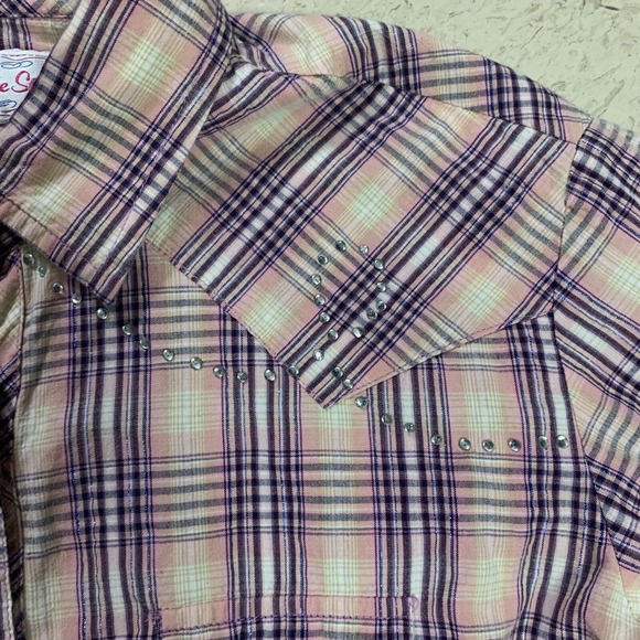 PANHANDLE SLIM‎ Shirt Womens Sz M Metallic Plaid Pearl Snap Rhinestone Western - Picture 4 of 12